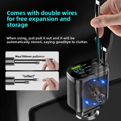 Retractable Cable Car Charger 120W Fast Charging Dual Port